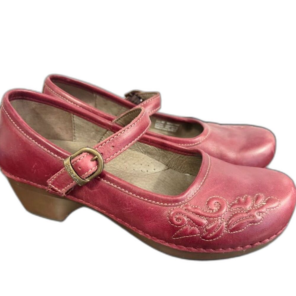 Dansko Savannah Mary Jane Clog Burgundy Wine E 40 US 9.5 Leather Comfort Teacher